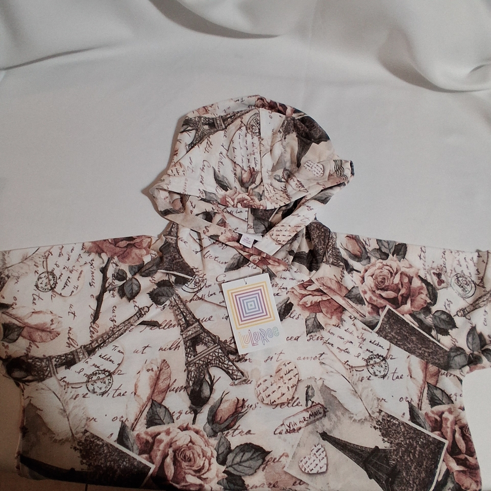 Lula Roe Amber Lightweight Hoodie Floral Eiffel Tower Print NWT Size M - Picture 5 of 8